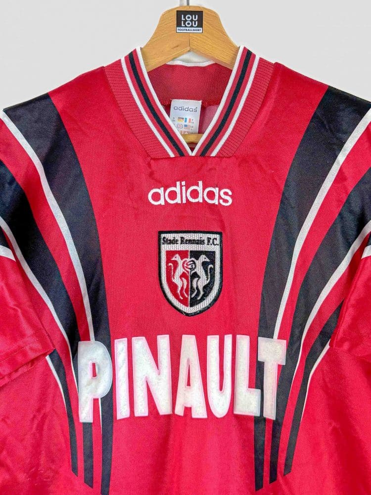 Maillot de football vintage du Stade Rennais, modèle officiel 1996-97 Division 1, design Adidas avec logo brodé du club.