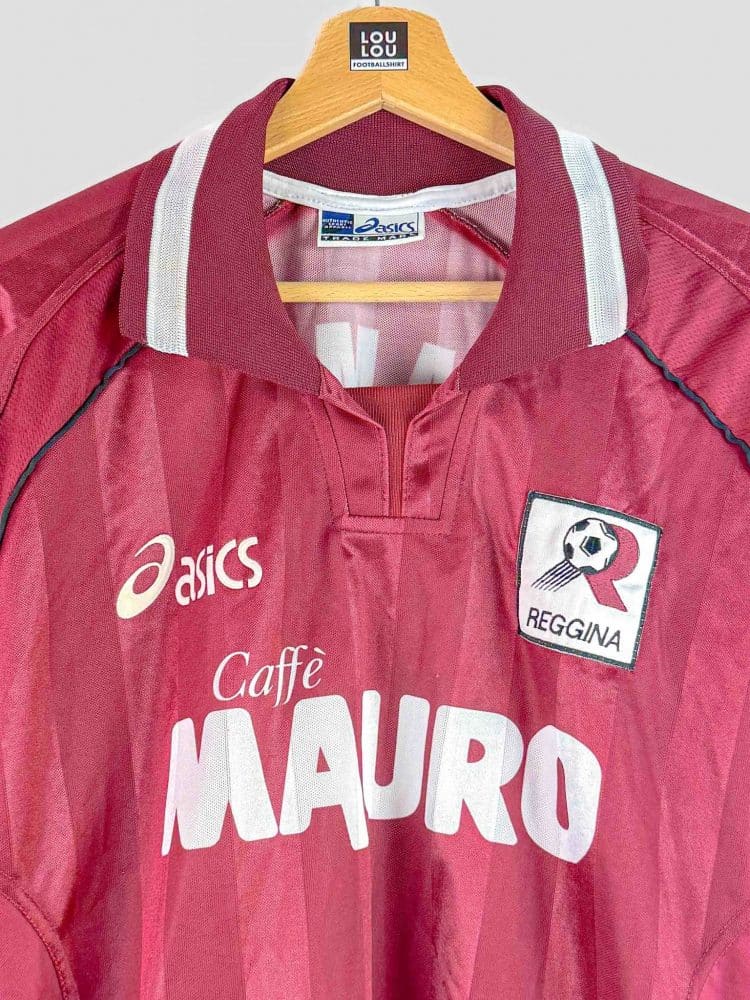 Maillot de football Reggina 2002-03 sponsorisé par Caffè Mauro, modèle authentique de Serie A italienne.