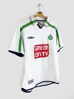 Vue de face du maillot AS Saint-Étienne 2001/02 couleur verte (sponsor visible)