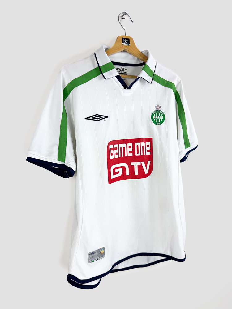 Vue de face du maillot AS Saint-Étienne 2001/02 couleur verte (sponsor visible)