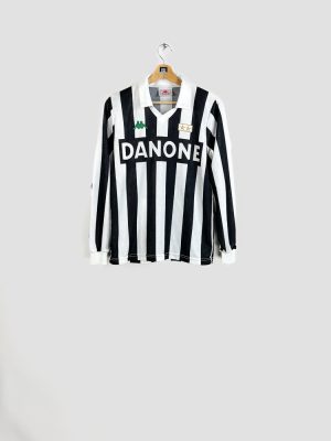 Maillot Juventus Turin domicile 1992-1994 Kappa manches longues sponsor Danone rayures noir blanc Serie A vintage collector
