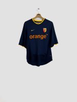 Maillot RC Lens 2001-2002 extérieur bleu marine, finitions jaune or, sponsor Orange imprimé