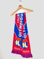 echarpe-officielle-ol-lyon-vintage-1996-1997-football-adidas-franges Écharpe officielle vintage OL Lyon 1996-1997 Adidas rouge bleu avec franges, pièce rare football rétro français